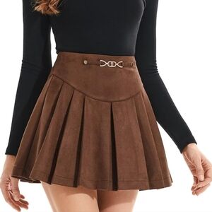Faux Suede Pleated Skirt
